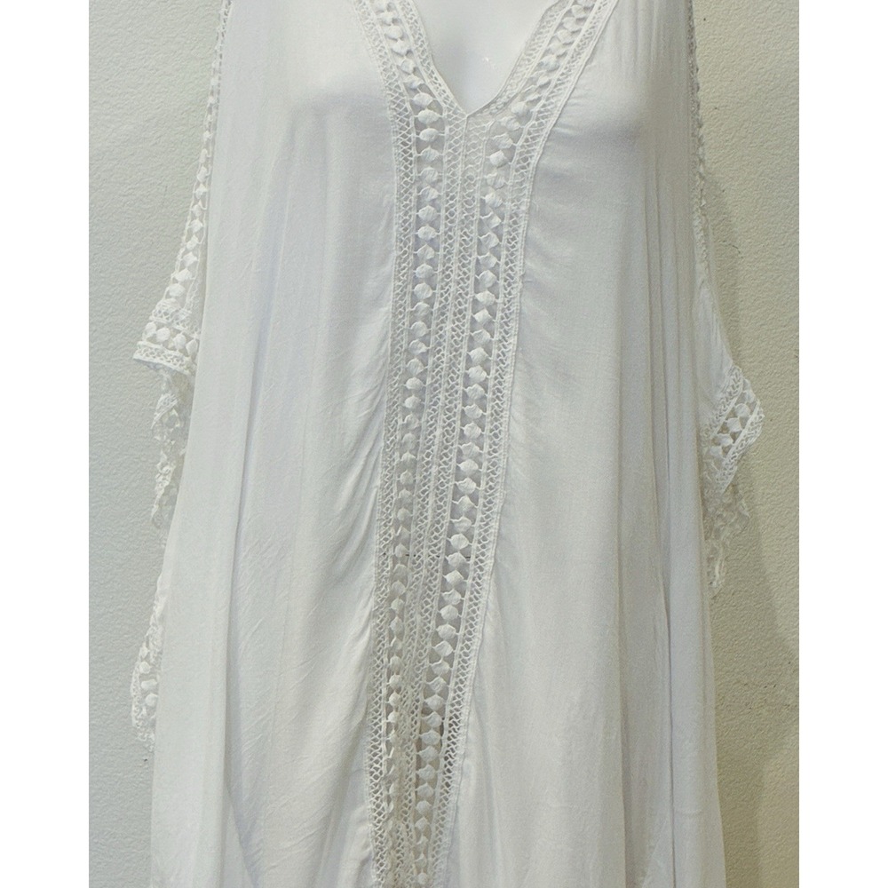 Tommy Bahama Lace Trim Tunic Caftan Swim‎ Cover Up White XS Beach Resort Coastal - Picture 3 of 11